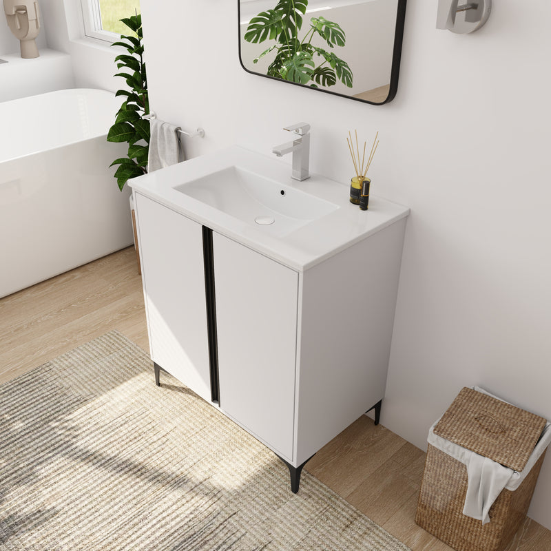 30" Freestanding Bathroom Vanity With Ceramic Sink-BVB06730WH-BL9075B