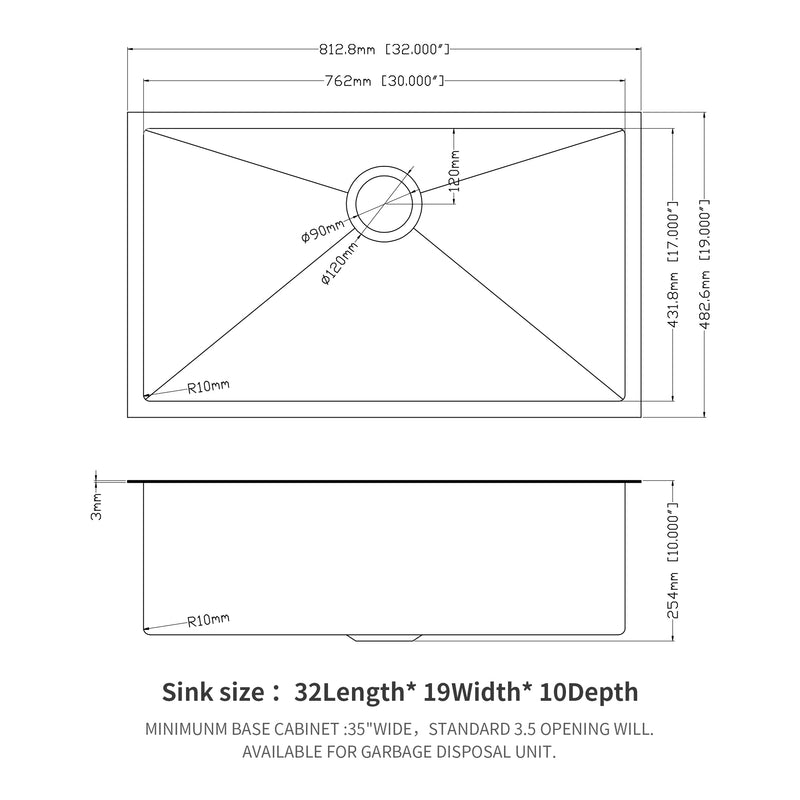 32 Inch Undermount Sink - 32" x 19" x 10" Gunmetal Black Undermount  Kitchen Sink 16 Gauge 10 Inch Deep Single Bowl Kitchen Sink Basin