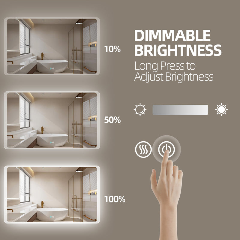 60 x 36 LED Mirror for Bathroom, LED Vanity Mirror, Adjustable 3 Color, Dimmable Vanity Mirror with Lights, Anti-Fog, Touch Control Wall Mounted Bathroom Mirror,Vertical