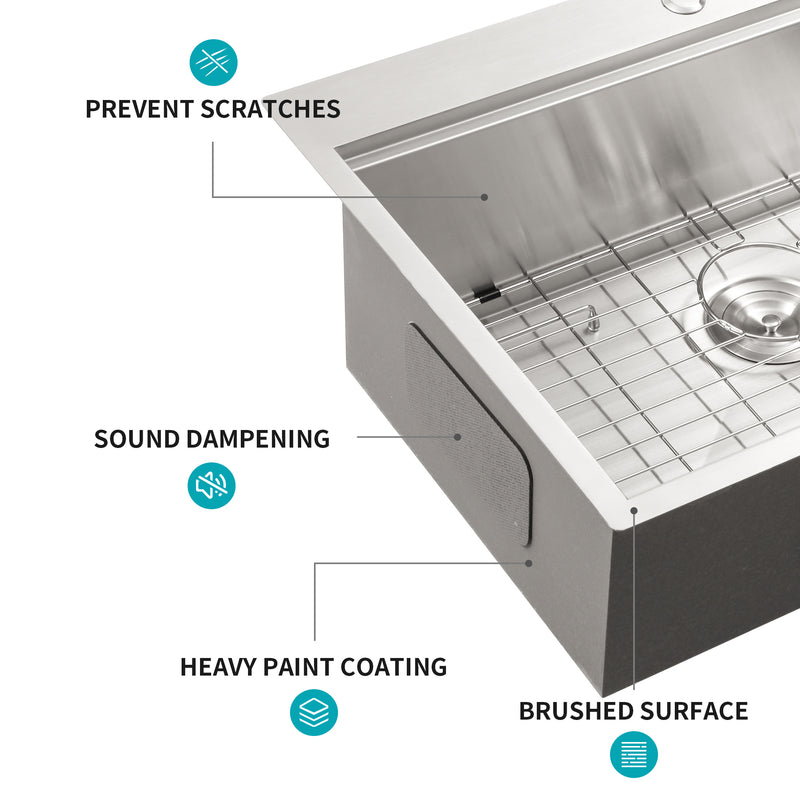 30 Drop Kitchen Sink - 30 inch Kitchen Sink Drop-in Topmount Single Bowl 16 Gauge Stainless Steel Ledge Workstation Kitchen Sinks