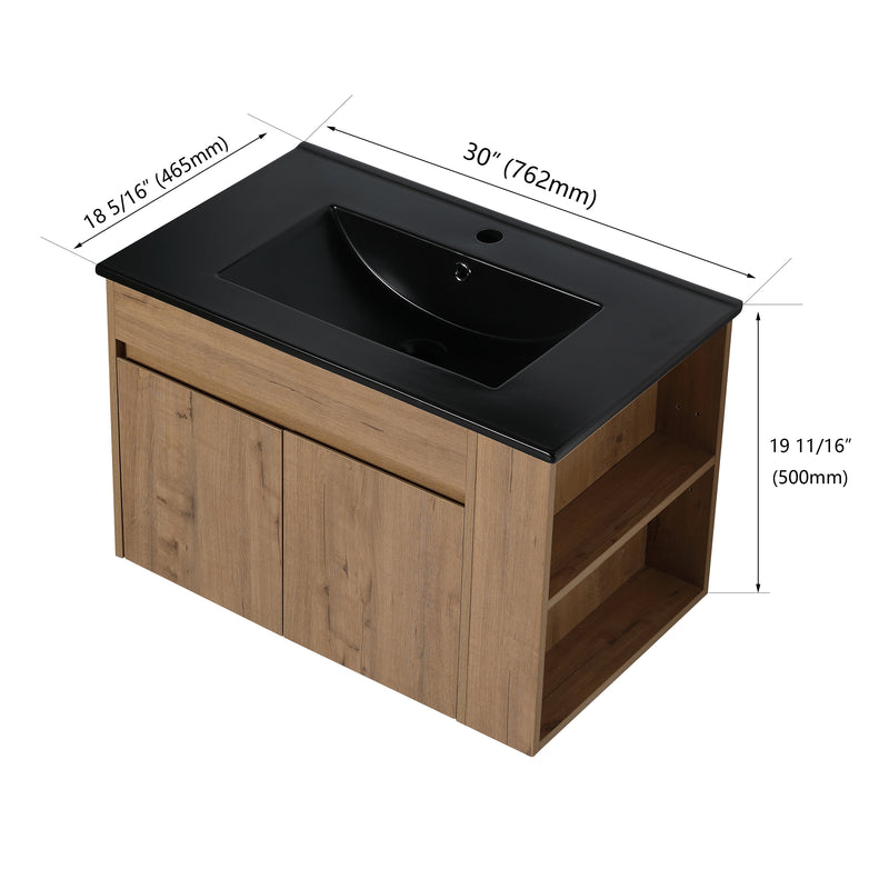 30 Inch Bathroom Vanity With Black Ceramic Basin and Adjust Open Shelf(KD-PACKING)