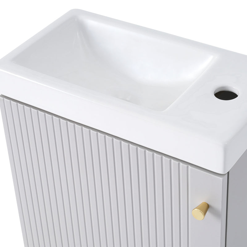 [Viedo]Contemporary 16" Wall-Mounted Bathroom Vanity Combo Cabinet with Ceramic Basin - Ideal for Small Bathrooms