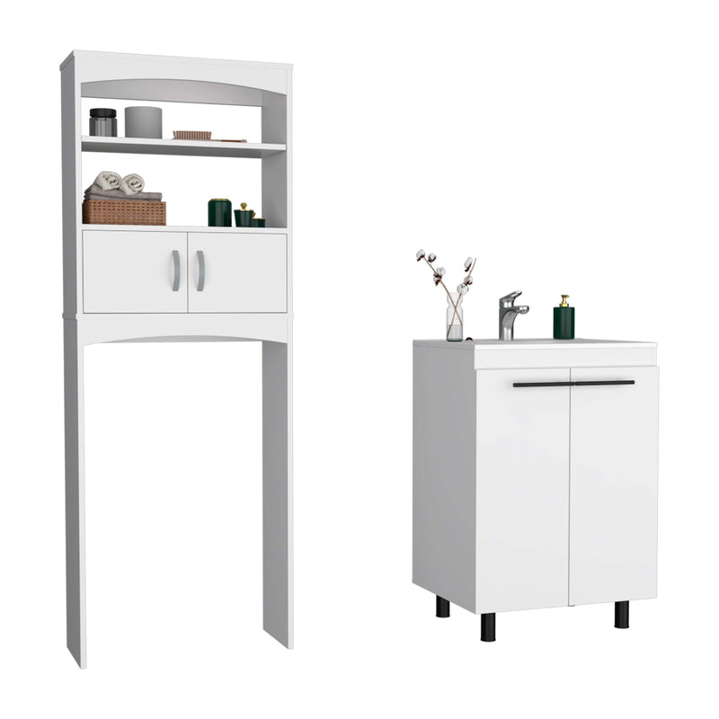 Alder 2 Piece Bathroom Set, Valetta Over The Toilet Cabinet + Dustin Free Standing Sink Cabinet, White