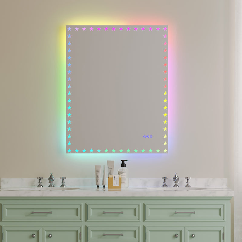 40×32  inch LED Bathroom Mirror with Lights Backlit RGB Color Changing Lighted Mirror for Bathroom Wall Dimmable Anti-Fog Memory Rectangular Vanity Mirror (RGB Multicolor Backlit + Front-Lighted )