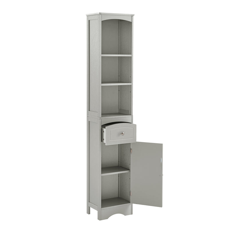 Tall Bathroom Cabinet, Freestanding Storage Cabinet with Drawer, MDF Board, Adjustable Shelf, Grey