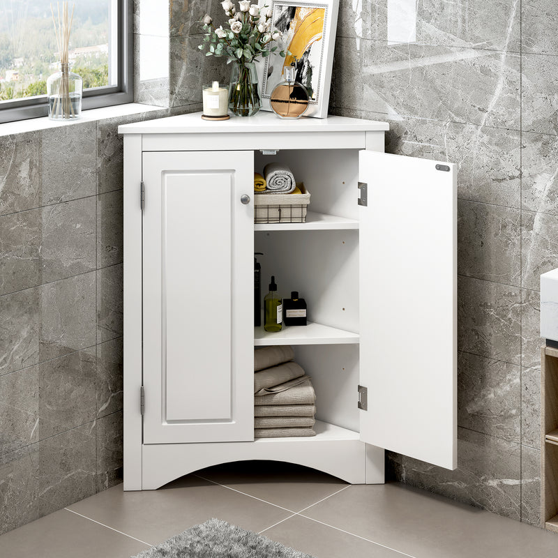 White Triangle Bathroom Storage Cabinet with Adjustable Shelves, Freestanding Floor Cabinet for Home Kitchen