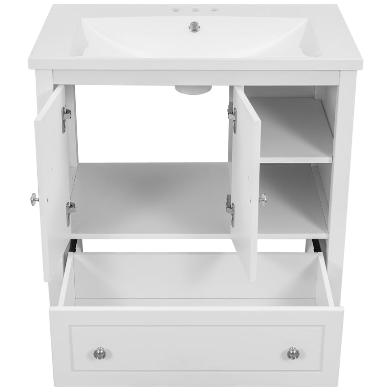 [VIDEO] 30" Bathroom Vanity with Sink, Bathroom Storage Cabinet with Doors and Drawers, Solid Wood Frame, Ceramic Sink, White