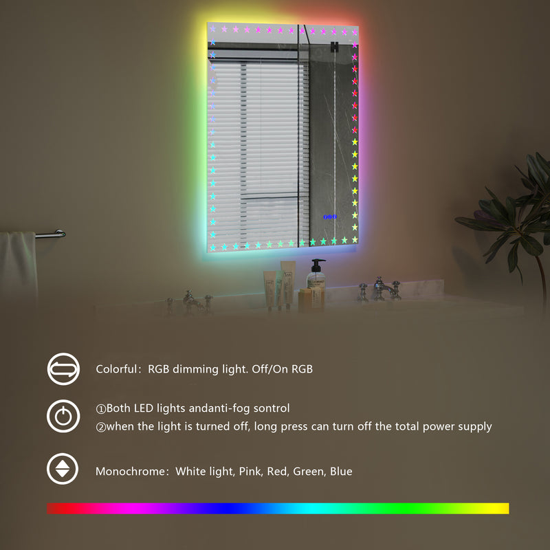 40×32  inch LED Bathroom Mirror with Lights Backlit RGB Color Changing Lighted Mirror for Bathroom Wall Dimmable Anti-Fog Memory Rectangular Vanity Mirror (RGB Multicolor Backlit + Front-Lighted )