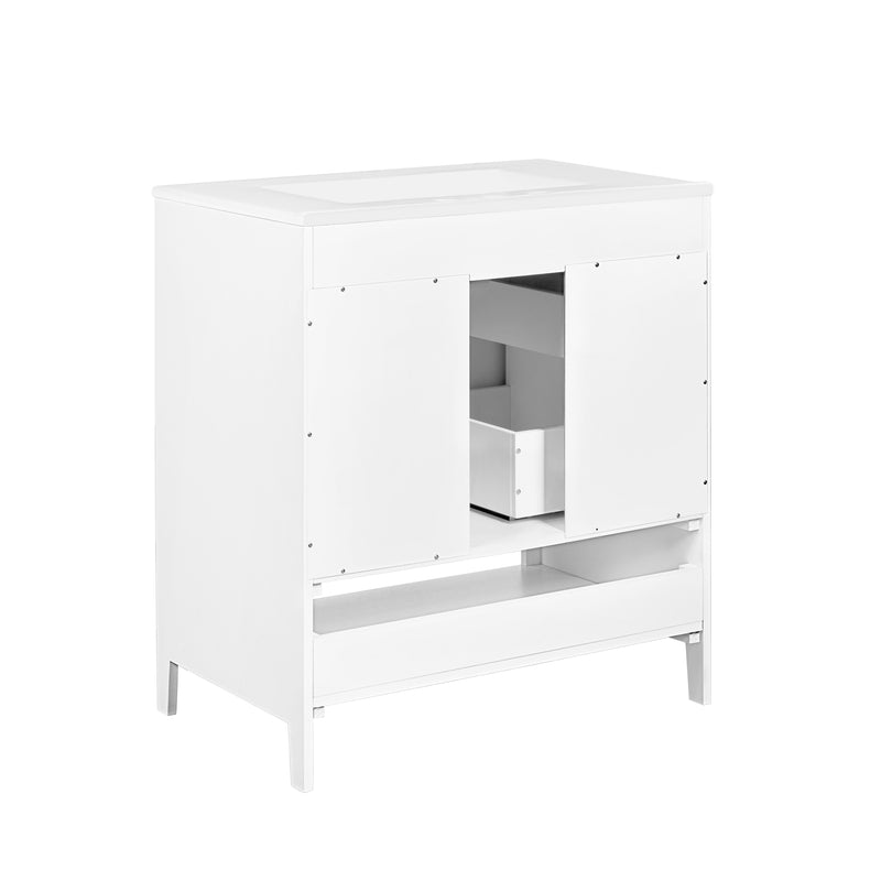 30" Bathroom Vanity with Sink, Multi-functional Bathroom Cabinet with Doors and Drawers, Solid Frame and MDF Board, White