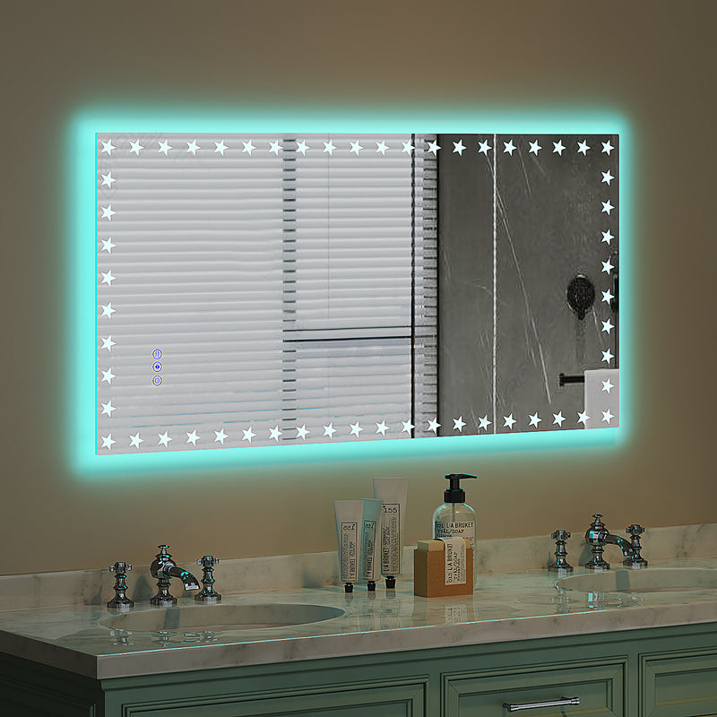 48X24 inch LED Bathroom Mirror with Lights Backlit RGB Color Changing Lighted Mirror for Bathroom Wall Dimmable Anti-Fog Memory Rectangular Vanity Mirror (RGB Multicolor Backlit + Front-Lighted