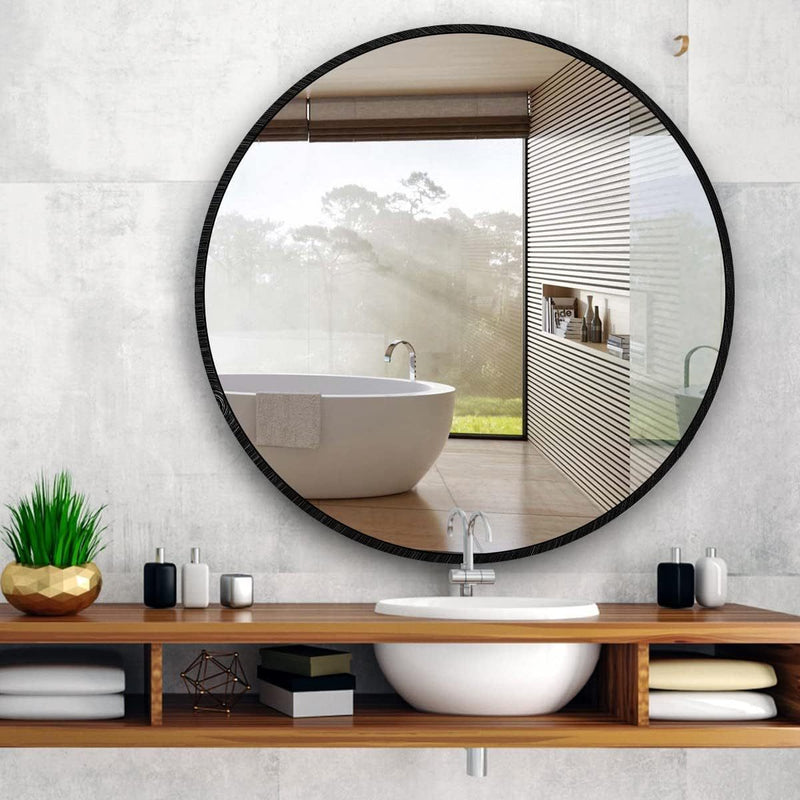 Black 39 Inch Metal Round Bathroom Mirror