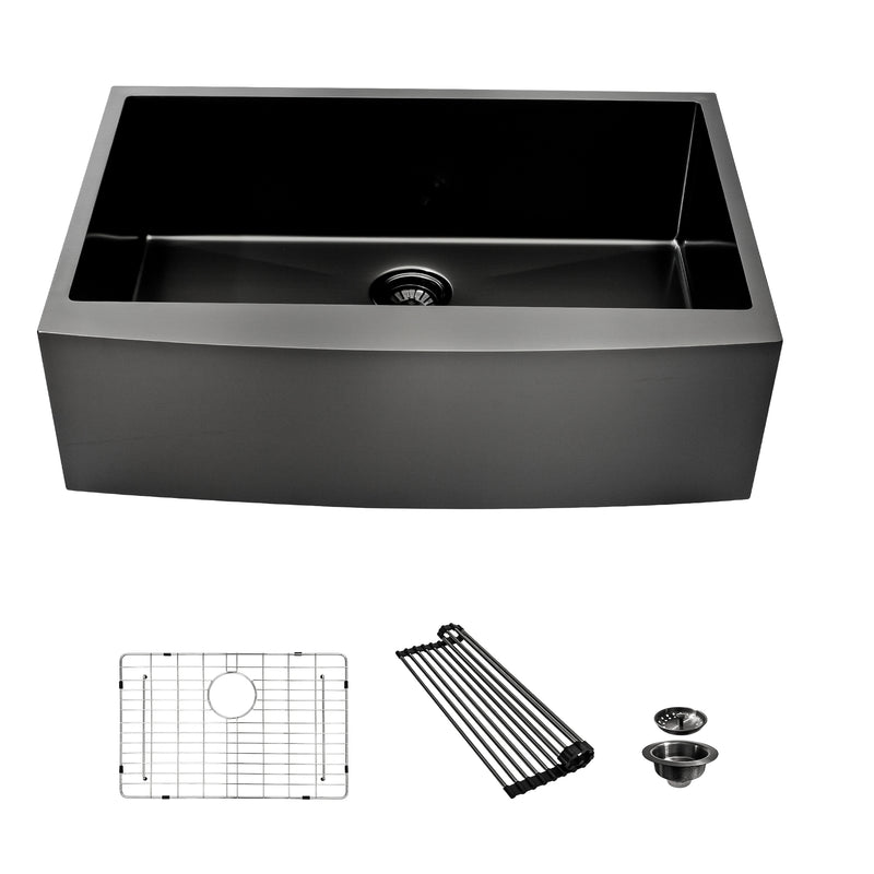 36 Gunmetal Black Farmhouse Sink - 36 Inch Kitchen Sink Stainless Steel 16 gauge Apron Front Kitchen Sink