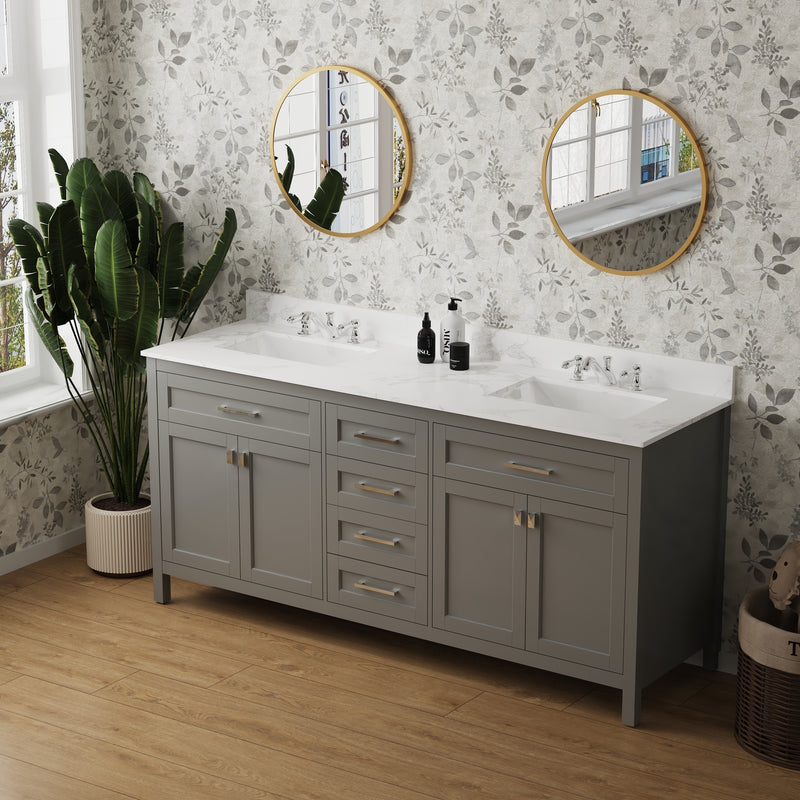 Vanity Sink Combo featuring a Marble Countertop, Bathroom Sink Cabinet, and Home Decor Bathroom Vanities - Fully Assembled White 72-inch Vanity with Sink 23V03-72GR