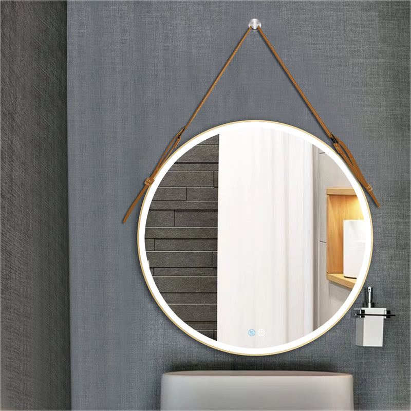 Bathroom LED Mirror 32 Inch Round Bathroom Mirror with Lights Smart 3 Lights Dimmable Illuminated Bathroom Mirror Wall Mounted Large LED Mirror Anti-Fog Lighted Vanity Mirror