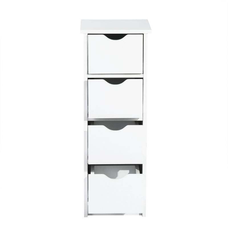 Floor Cabinet, Wooden Side Storage Organizer, 4 Drawers Free-Standing Cabinet for Bathroom/Hallway/Living Room, White