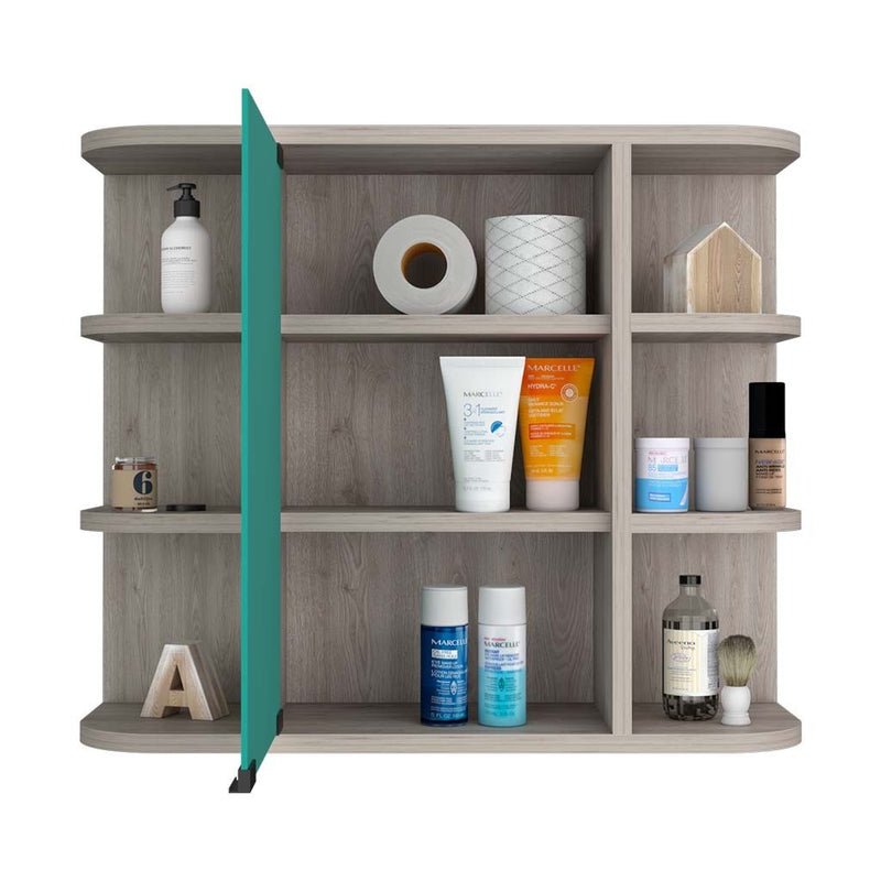 Medicine Cabinet Milano, Six External Shelves Mirror, Light Gray Finish