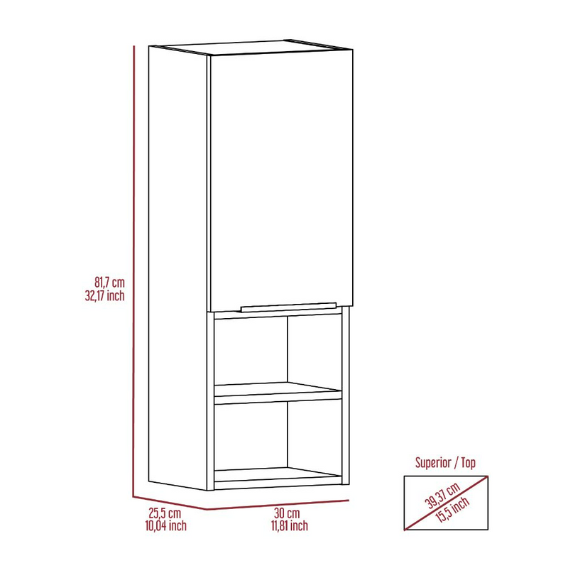 Medicine Cabinet Hazelton, Open and Interior Shelves, Light Gray Finish