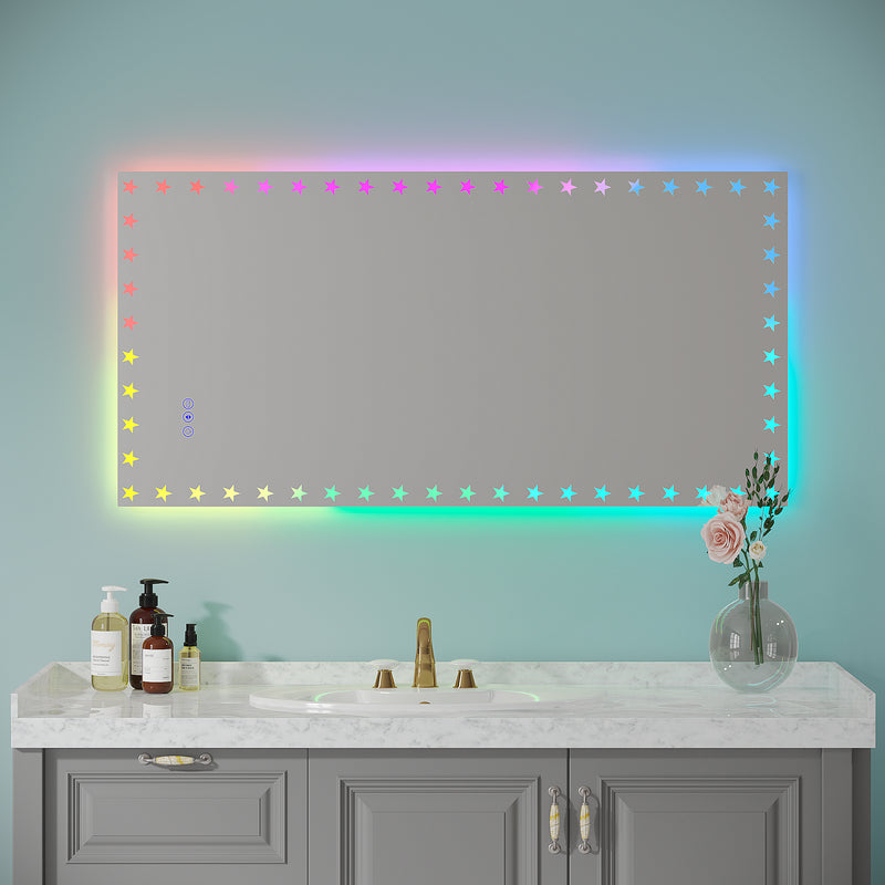 48X24 inch LED Bathroom Mirror with Lights Backlit RGB Color Changing Lighted Mirror for Bathroom Wall Dimmable Anti-Fog Memory Rectangular Vanity Mirror (RGB Multicolor Backlit + Front-Lighted