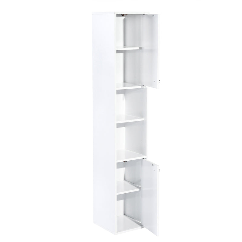 White Bathroom Storage Cabinet with Shelf Narrow Corner Organizer Floor Standing (H63 6 Shelves 2 Door)