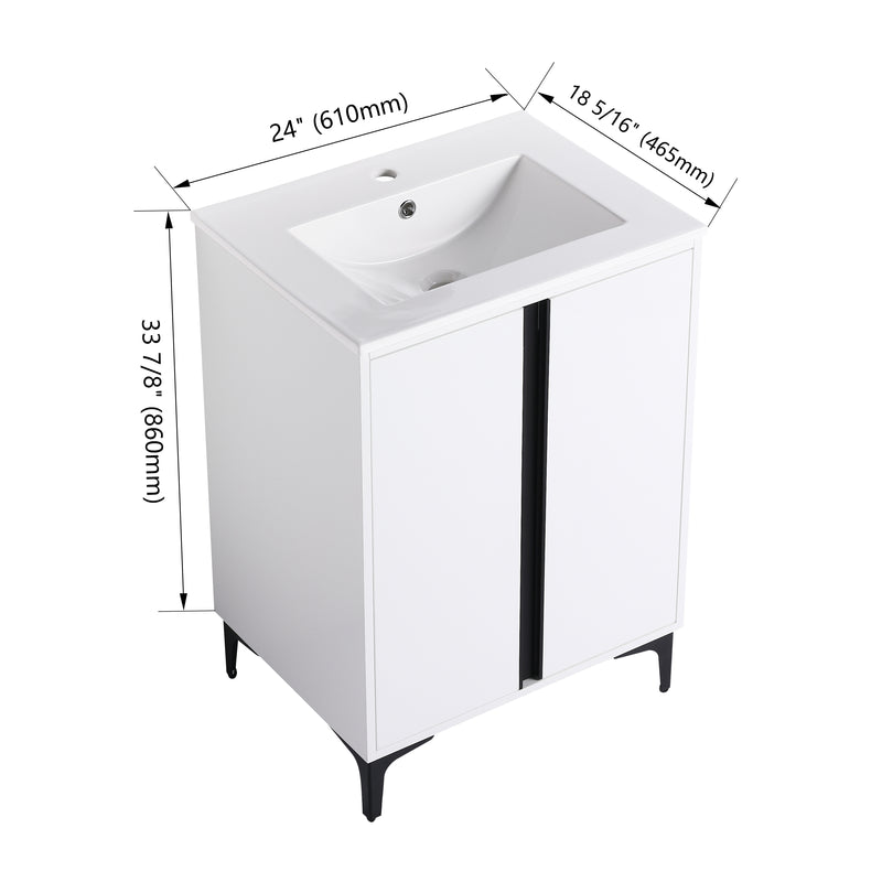 24" Freestanding Bathroom Vanity With Ceramic Sink-BVB06724WH-G-BL9060B