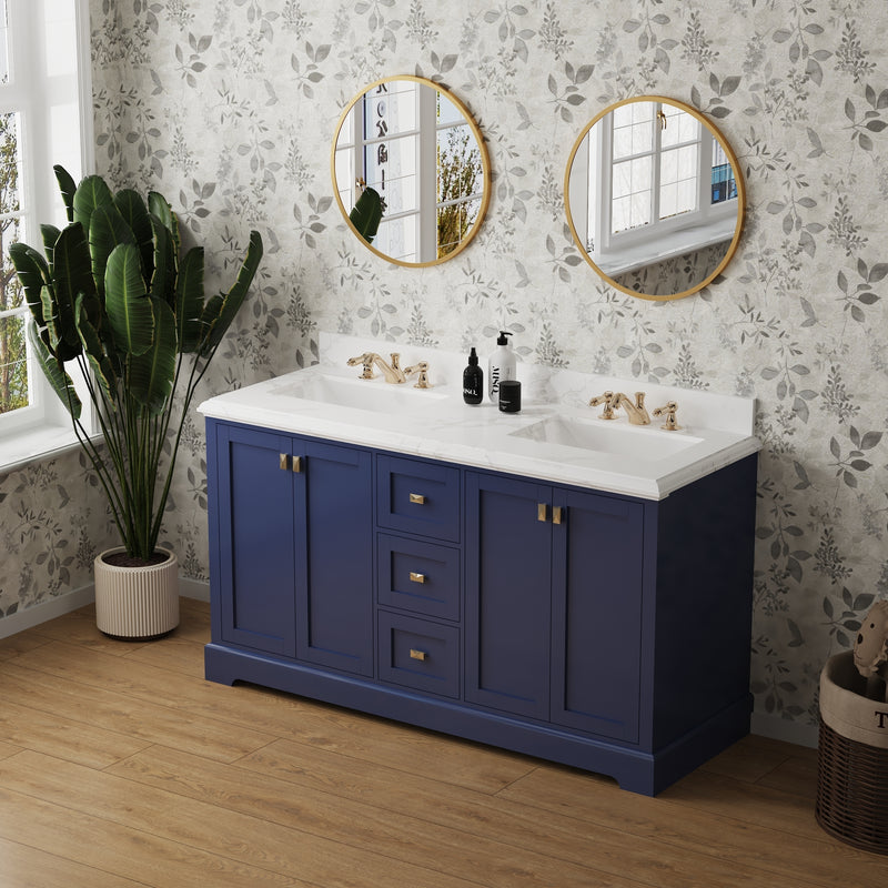 Vanity Sink Combo featuring a Marble Countertop, Bathroom Sink Cabinet, and Home Decor Bathroom Vanities - Fully Assembled Blue 60-inch Vanity with Sink 23V02-60NB