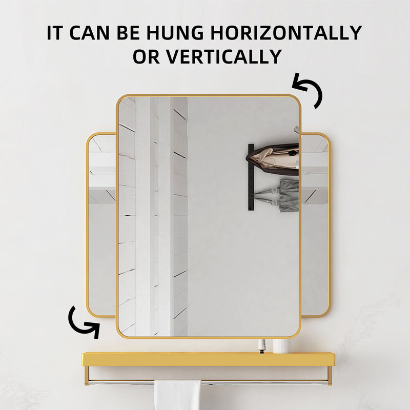 20*28 inch  Mirror Hangs Horizontally or Vertically Gold Metal Framed Bathroom Mirror