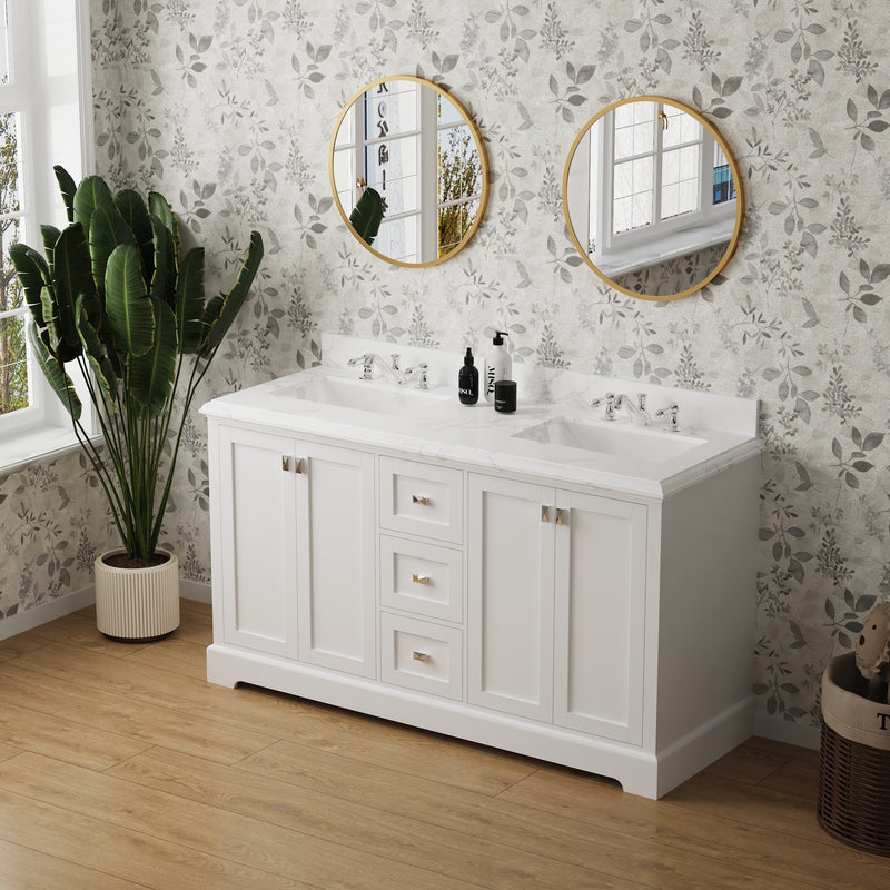 Vanity Sink Combo featuring a Marble Countertop, Bathroom Sink Cabinet, and Home Decor Bathroom Vanities - Fully Assembled White 60-inch Vanity with Sink 23V02-60WH