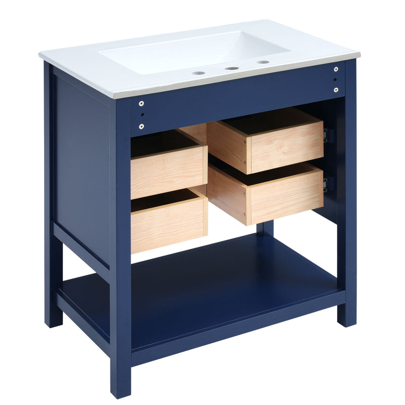 [Viedo]Modern 30inch Navy Blue/White Bathroom Vanity Cabinet Combo with Open
Storge, Two Drawers