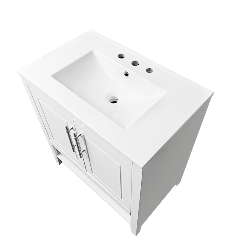 30" Bathroom Vanity with Sink, Multi-functional Bathroom Cabinet with Doors and Drawers, Solid Frame and MDF Board, White