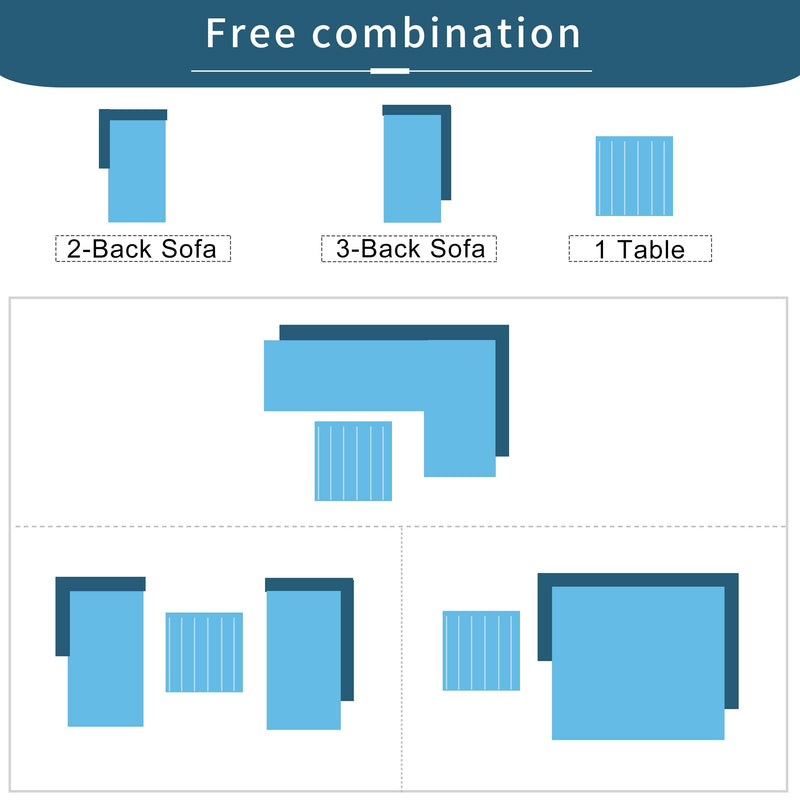 Outdoor 3-piece Aluminum Alloy Sectional Sofa Set with End Table and Coffee Table,Black Frame+Gray Cushion