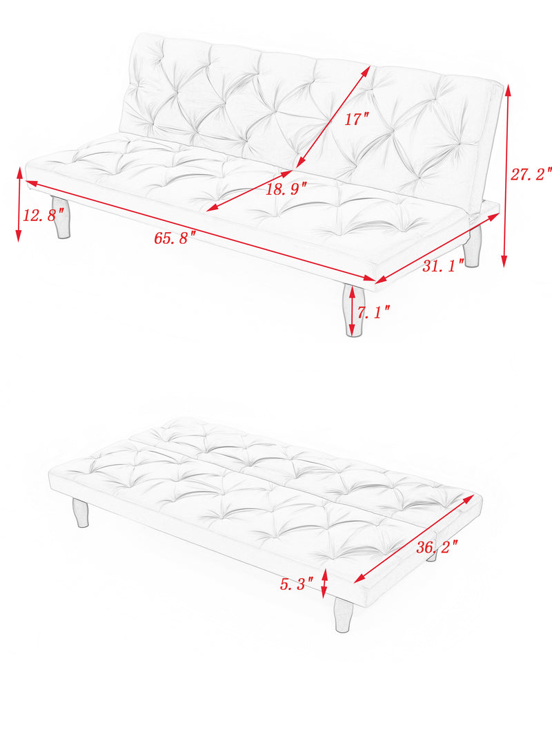 2534B Sofa converts into sofa bed 66" black velvet sofa bed suitable for family living room, apartment, bedroom