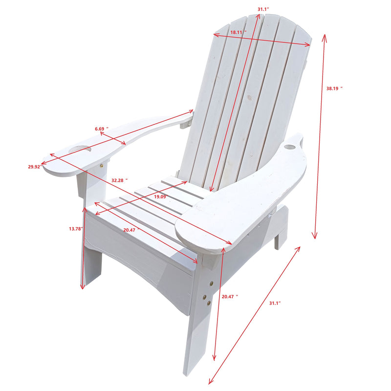 Outdoor or indoor Wood  Adirondack chair  with an hole to hold umbrella on the arm ,white