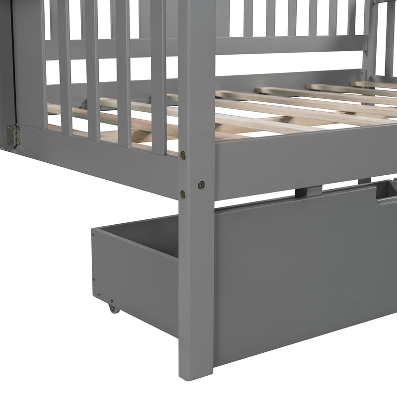 Full size Daybed with Two Drawers, Wood Slat Support, Gray