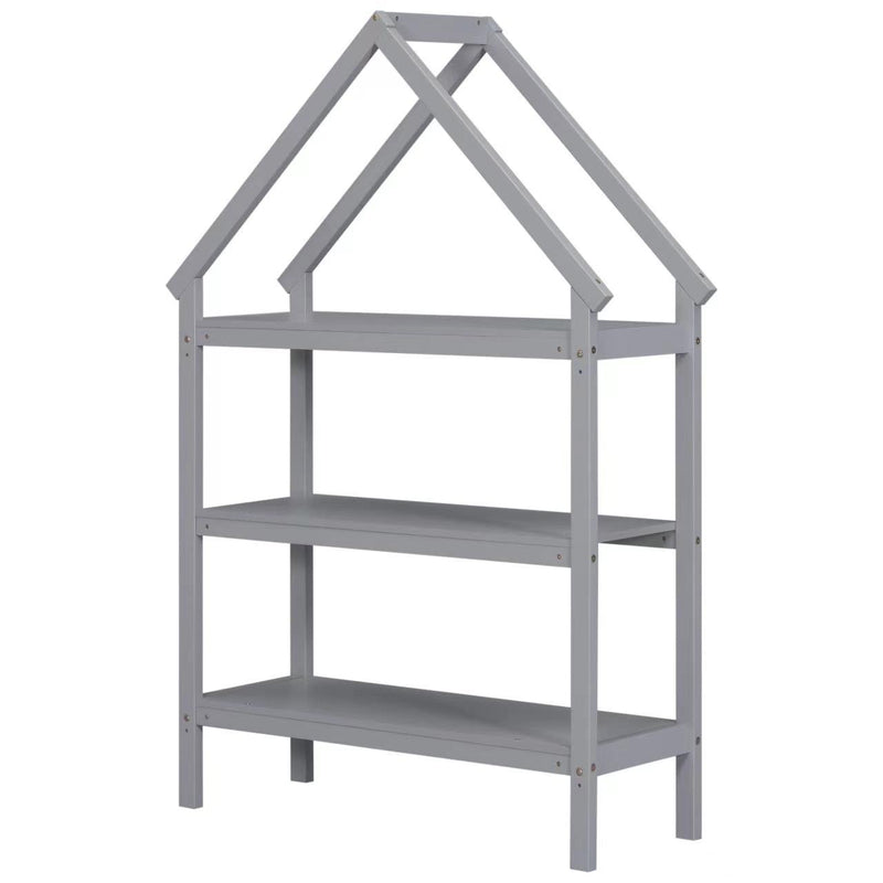 Twin House-Shaped Floor Bed with 2 Detachable Stands,Gray