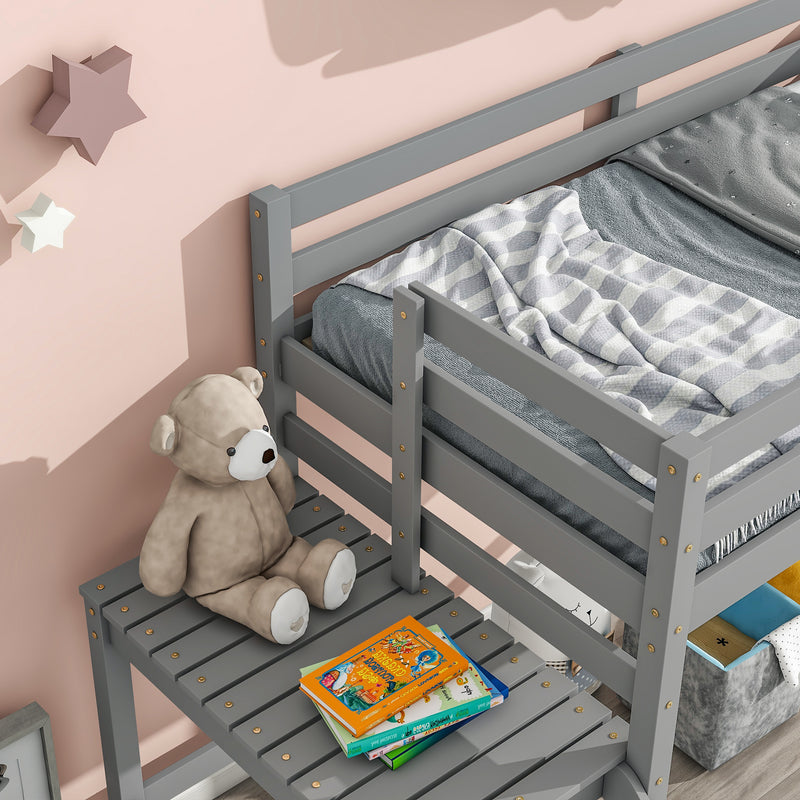 Twin Loft Bed with Platform,ladder,Gray