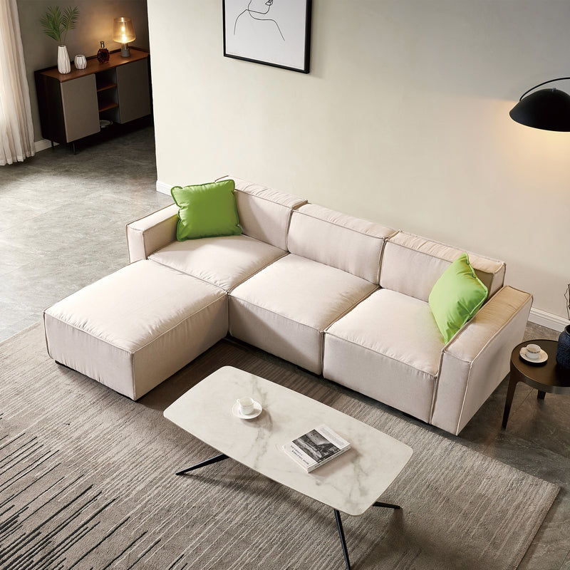 【video】Modular Sofa L Shape with Convertible Ottoman Chaise(Beige)