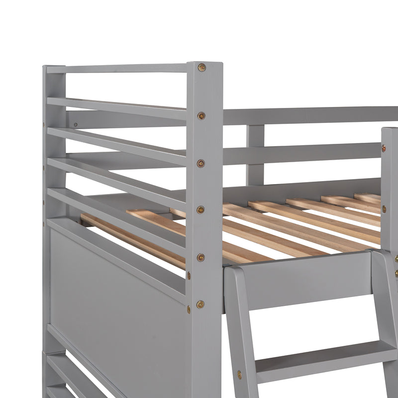 Twin over Twin Wood Bunk Bed with Two Drawers - Gray