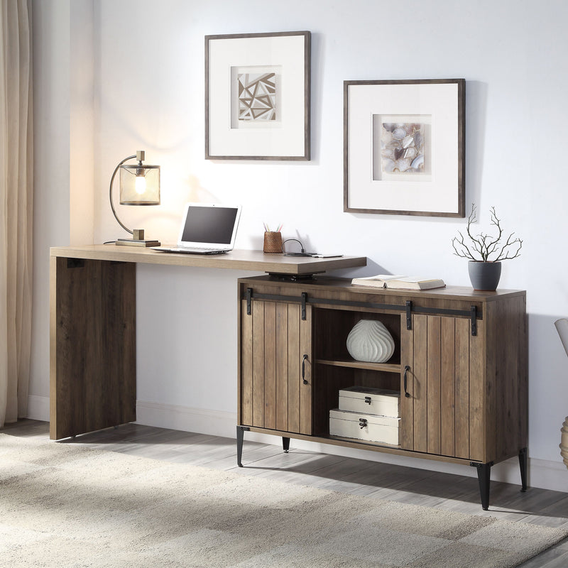 Writing Desk w/USB-Desk, Rustic Oak & Black Finish