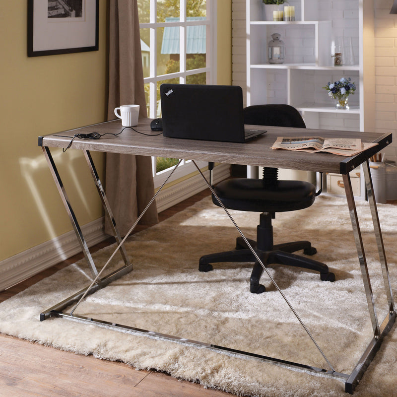 Desk in Weathered Oak & Chrome