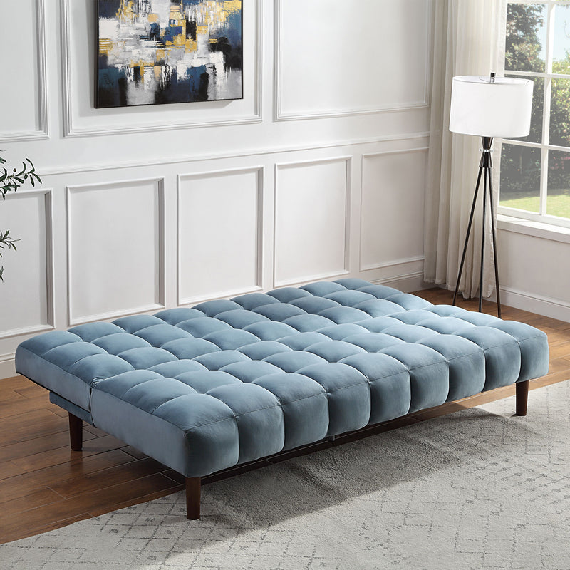 Adjustable Sofa in Teal Velvet & Dark Walnut Finish