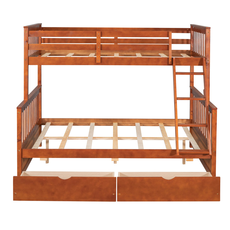 Twin-Over-Full Bunk Bed with Ladders and Two Storage Drawers (Walnut)