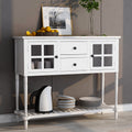 Sideboard Console Table with Bottom Shelf, Farmhouse Wood/Glass Buffet Storage Cabinet Living Room