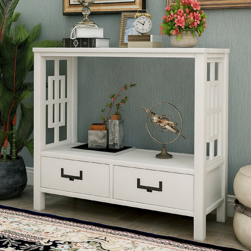 Console Sofa Table with Two Bottom Drawers, Farmhouse Narrow Sofa Table for Entryway