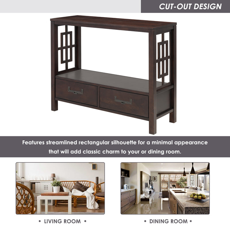 Console Sofa Table with Two Bottom Drawers, Farmhouse Narrow Sofa Table for Entryway