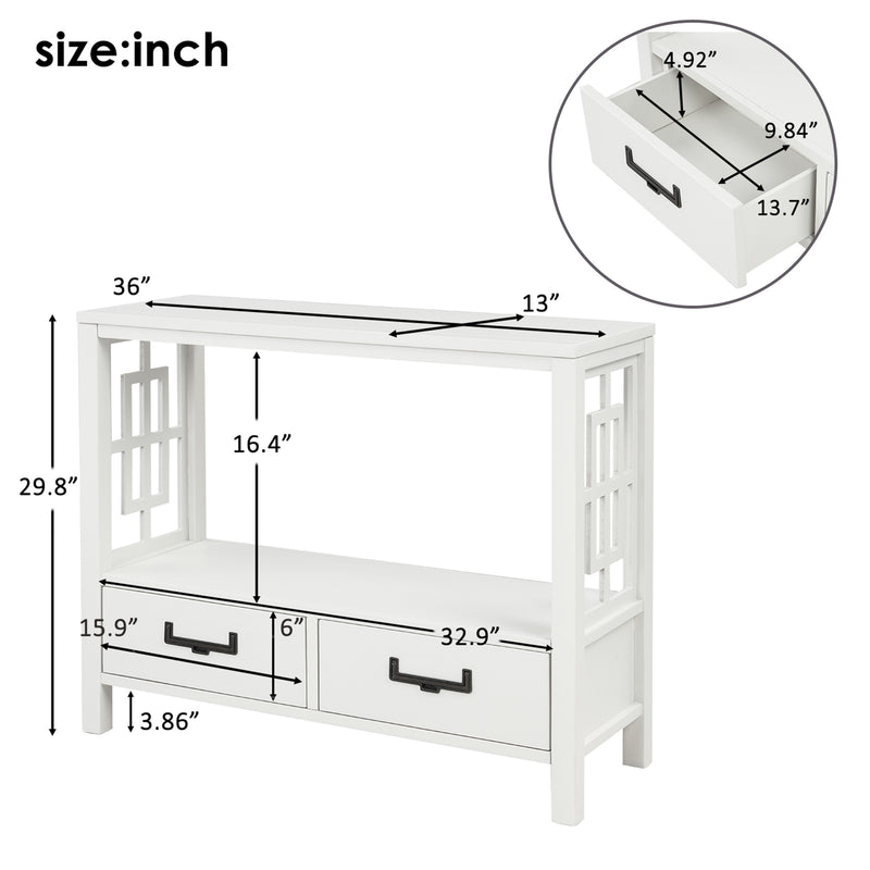 Console Sofa Table with Two Bottom Drawers, Farmhouse Narrow Sofa Table for Entryway