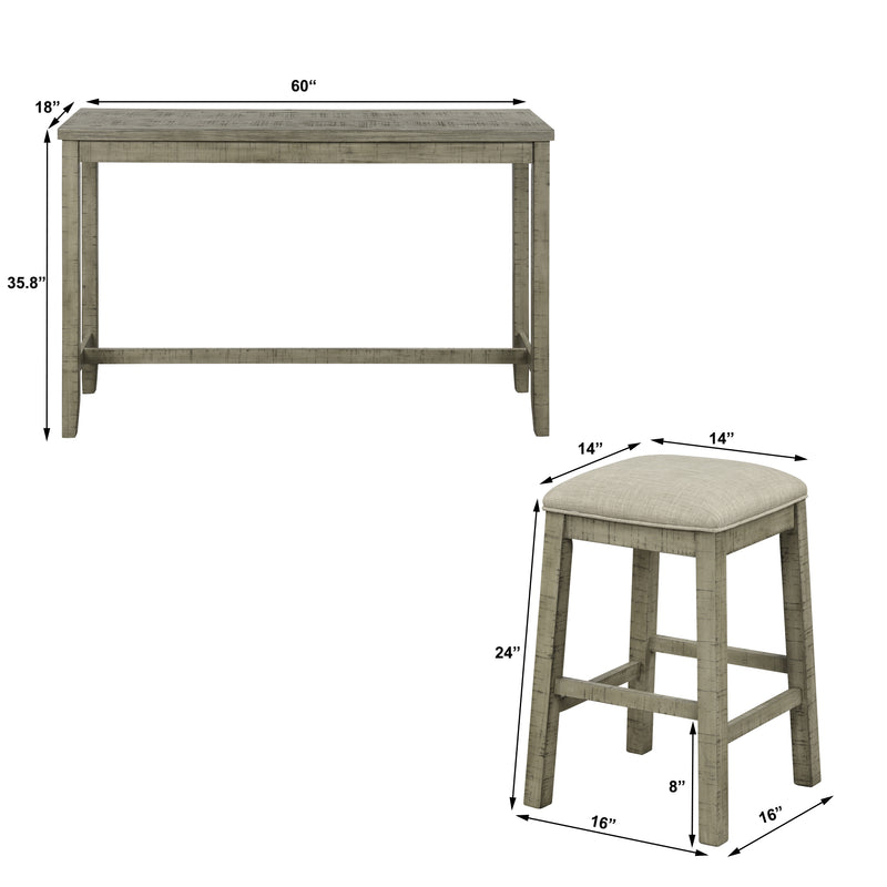 4 Pieces Counter Height Table with Fabric Padded Stools,Rustic Bar Dining Set with Socket