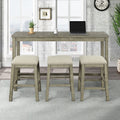 4 Pieces Counter Height Table with Fabric Padded Stools,Rustic Bar Dining Set with Socket