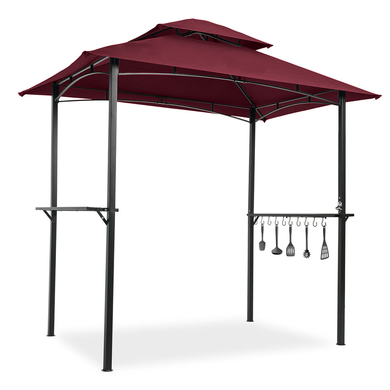 Outdoor Grill Gazebo 8 x 5 Ft, Shelter Tent, Double Tier Soft Top Canopy and Steel Frame with hook and Bar Counters,Burgundy