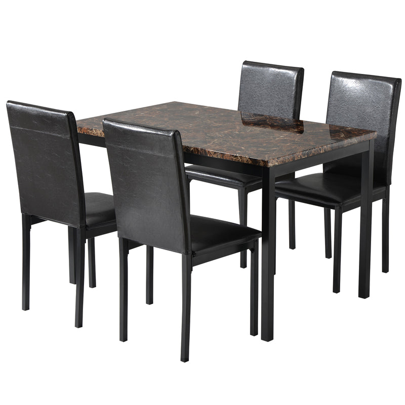 5Pcs Dining Set Kitchen Table Set Dining Table and 4 Leather Chairs