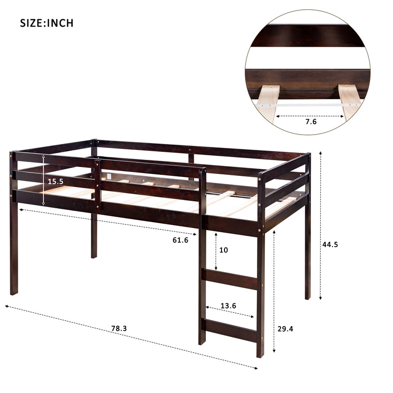 Low Study Twin Loft Bed with Cabinet and Rolling Portable Desk